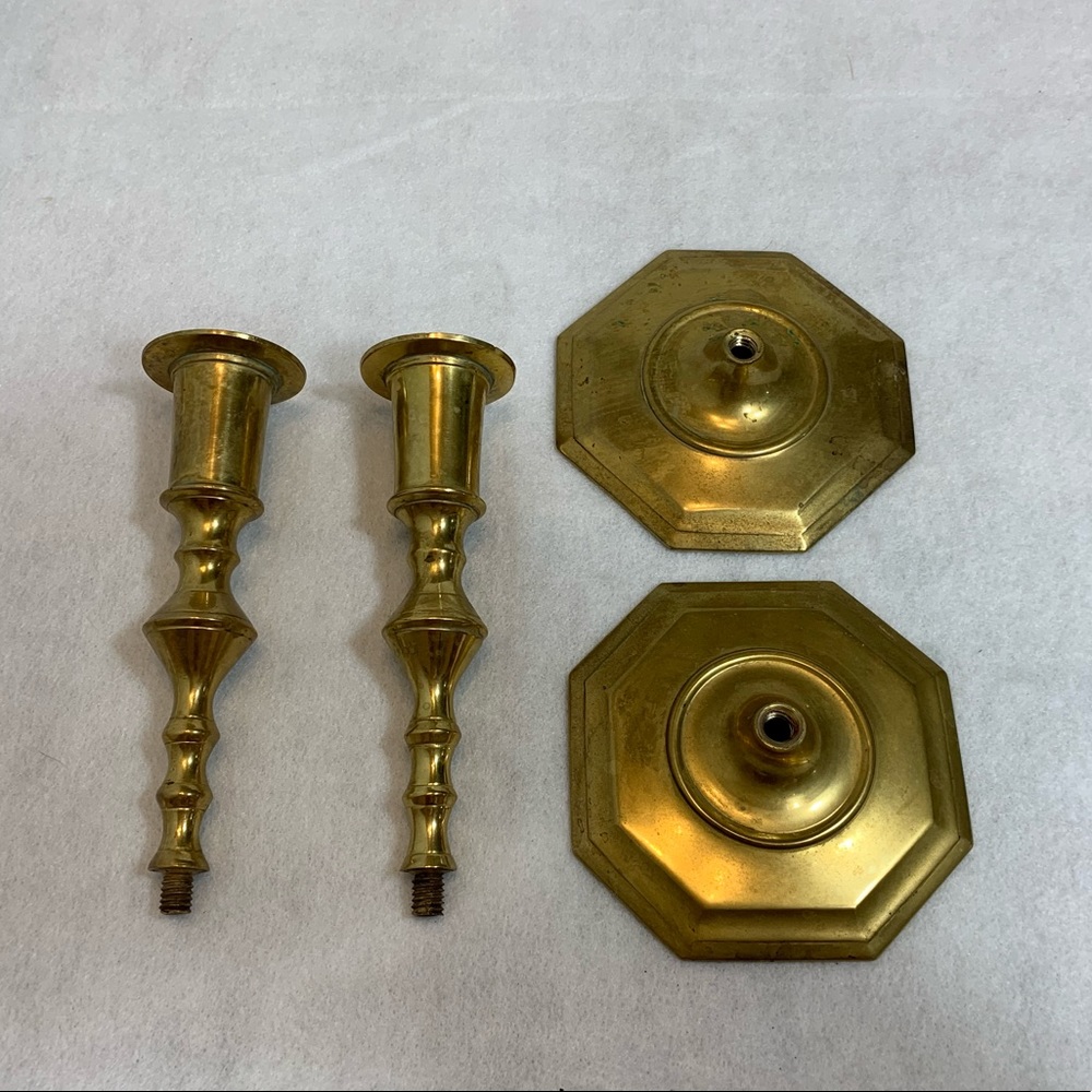 Solid Brass Candlestick Octagon Base Old Surface - Picture 4 of 4